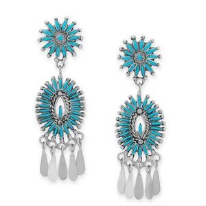 HANDMADE OXIDIZED TURQUOISE SUNBURST DROP EARRINGS